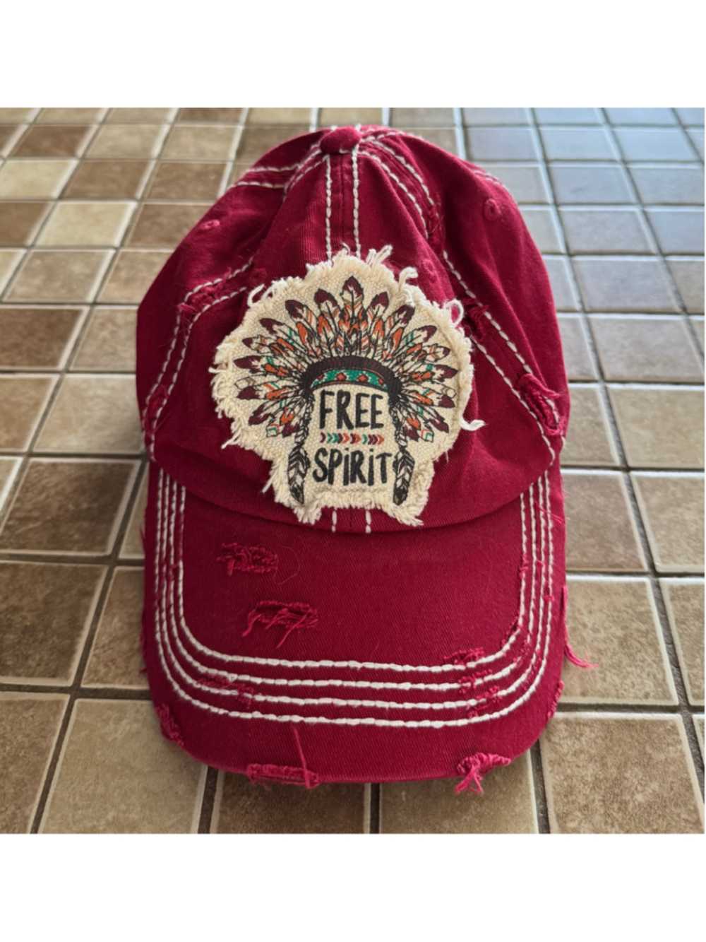 Women's KBETHOS Free Spirit Distressed Baseball Hat Red One Size